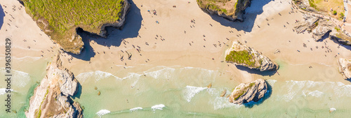 Aerial view of Praia de Catedrais at sunset, Galicia, Spain. photo