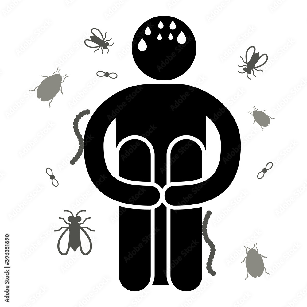 Entomophobia. Phobia Fear of insects or bugs. Vector illustration