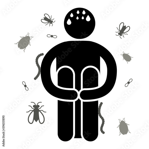 Entomophobia. Phobia Fear of insects or bugs. Vector illustration. Isolated. Logo, icon, silhouette.