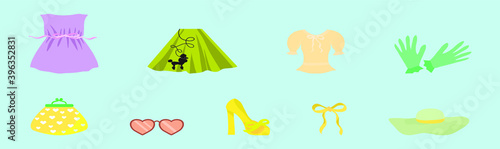 set of women clothes cartoon icon design template with various models. vector illustration isolated on blue background