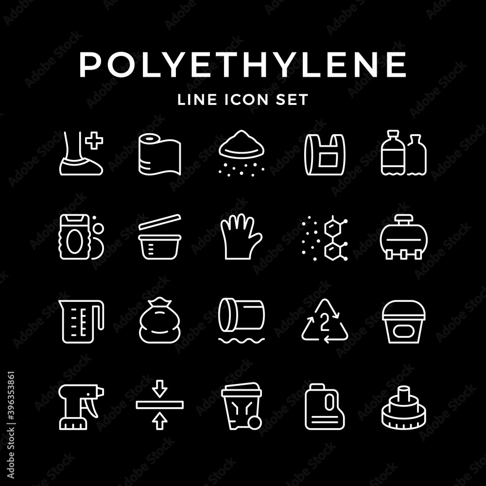 Set line icons of polyethylene or polythene Set line icons of polyethylene or polythene