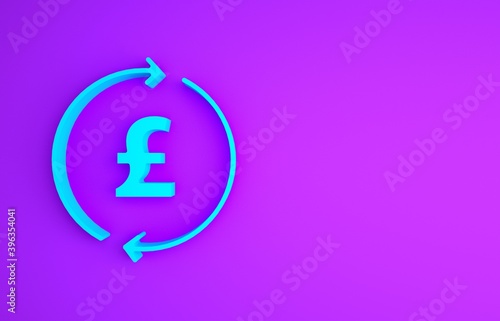 Obraz na plátně Blue Coin money with pound sterling symbol icon isolated on purple background