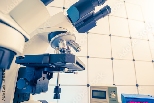 Measuring instruments in a modern physics research laboratory.