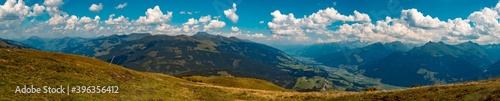 High resolution stitched panorama of a beautiful alpine view at the famous Panoramabahn Kitzbueheler Alpen, Salzburg, Austria photo