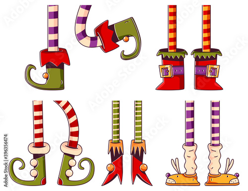Elf feet vector cartoon set isolated on a white background.
