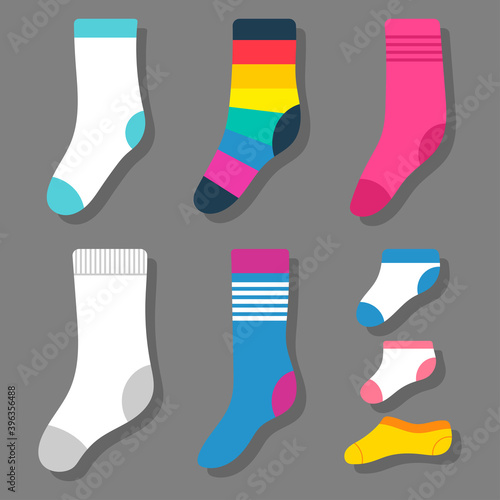 Socks vector cartoon set isolated on background.