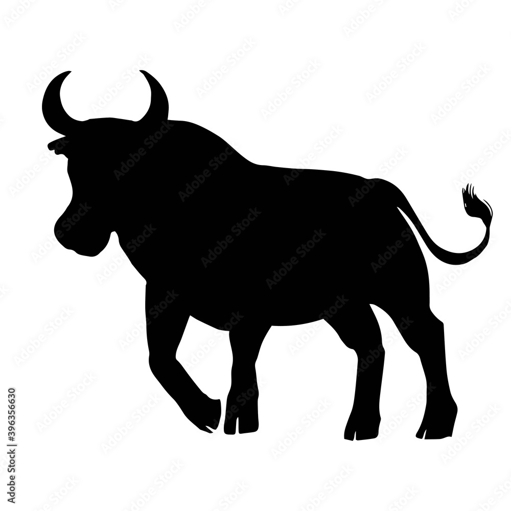 Black bull standing vector silhouette. Ox neat illustration. Black bull standing vector silhouette. Ox neat illustration.