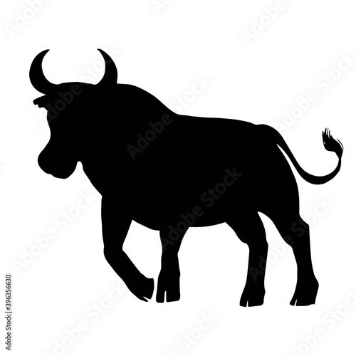 Black bull standing vector silhouette. Ox neat illustration.