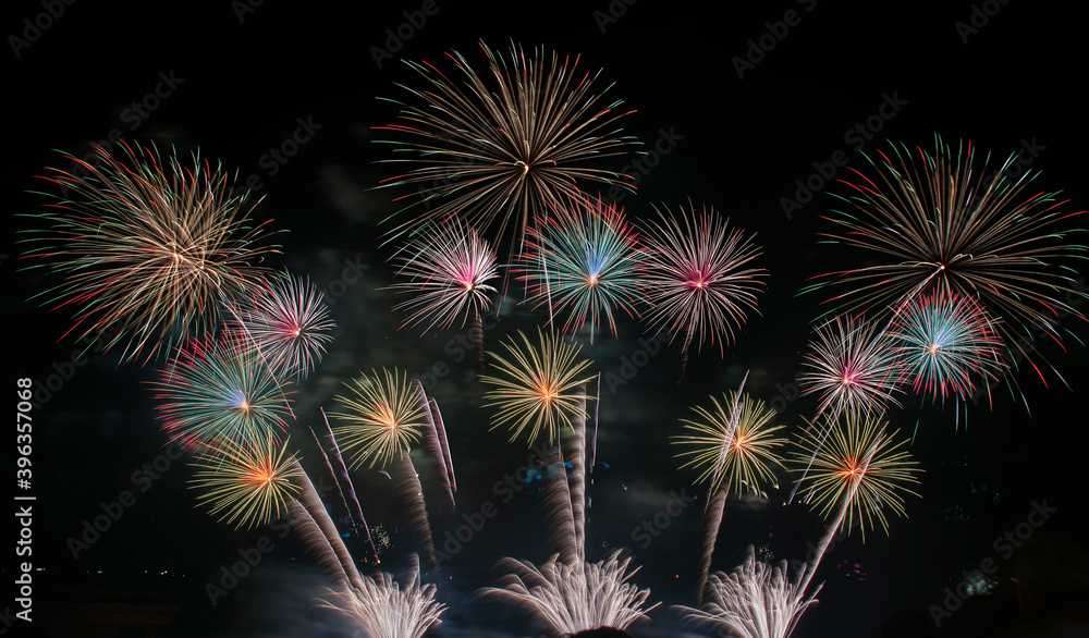 Colorful of fireworks for 4th July national holiday festival,independence day or New Year count down 2021
