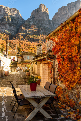 Fototapeta Naklejka Na Ścianę i Meble -  Traditional architecture  during  fall season in the picturesque village of Mikro  papigo in Epirus zagori greece