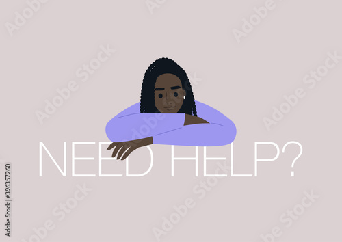 Need help conceptual illustration, a portrait of a female Black young character helping their assistance