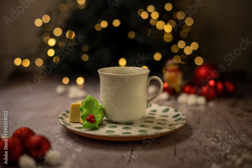 cup of coffee with christmas decorations