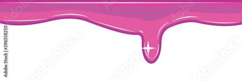 Beads of pink liquid. The paint runs off thickly. Jelly. The drops slide. The isolated object on a white background. Frame. Vector