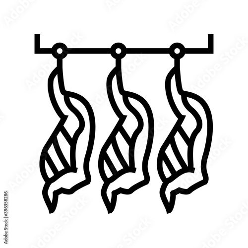 cut animal carcasses hang in warehouse line icon vector. cut animal carcasses hang in warehouse sign. isolated contour symbol black illustration