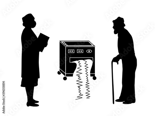 Silhouettes of grandfather and doctor diagnostics heart echocardiography