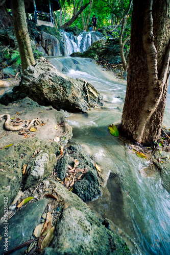 Amazing nature landscape, waterfall. Waterfall in tropical forest, Wang Kan Lueang Waterfall LopBuri Thailand photo