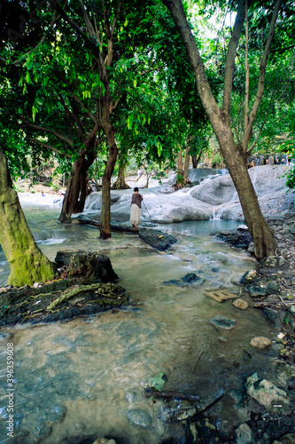 Amazing nature landscape, waterfall. Waterfall in tropical forest, Wang Kan Lueang Waterfall LopBuri Thailand photo