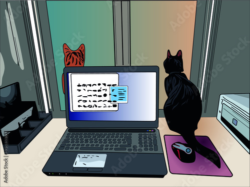 Desk and cats by the window
