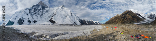 Khan Tengri peak (7010 m) and International Alpine Base Camp North Engilchek, Central Tian Shan, China - Kyrgyzstan - Kazakhstan. photo