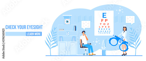 Eye doctor concept for health care banner. Glaucoma treatment concept vector.
