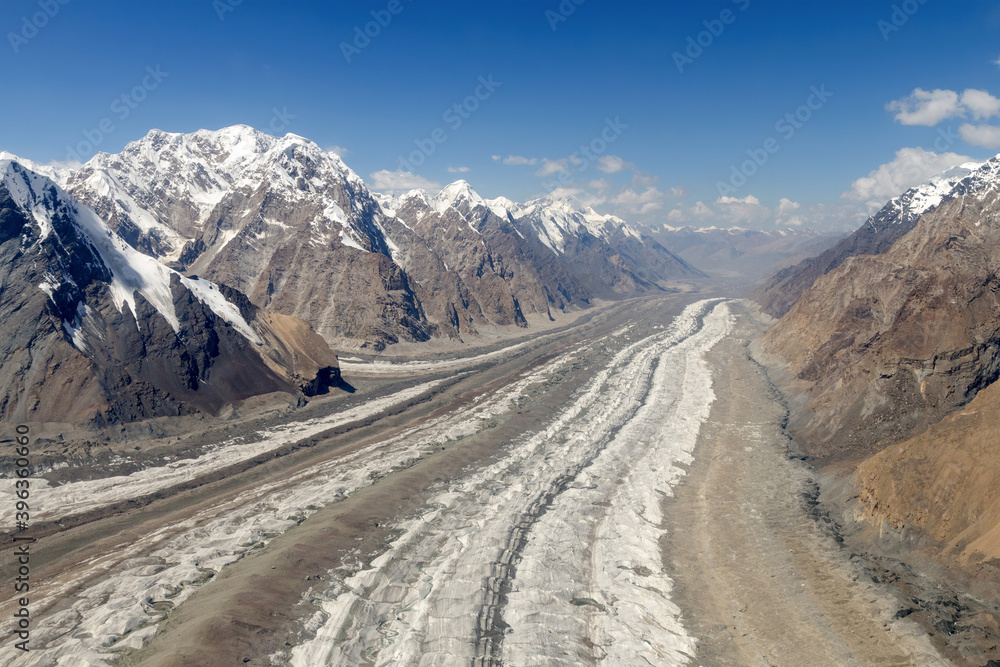 Aerial view of South Engilchek Glacier, Central Tian Shan, Kazakhstan - Kyrgyzstan.