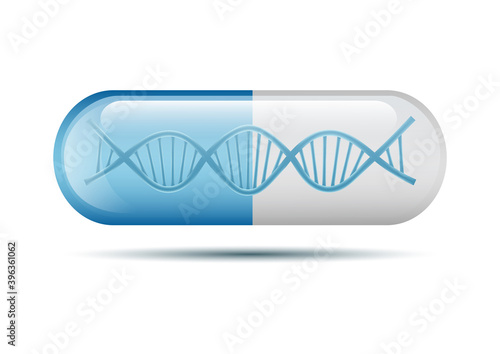 Dna capsule pill isolated on white background. Vector illustration