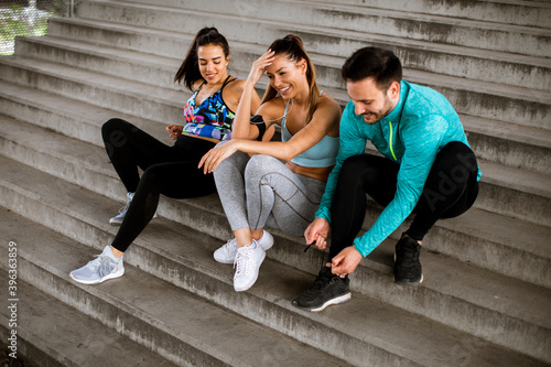 Young people resting during...