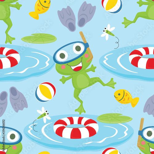 Seamless pattern of frog cartoon swimming