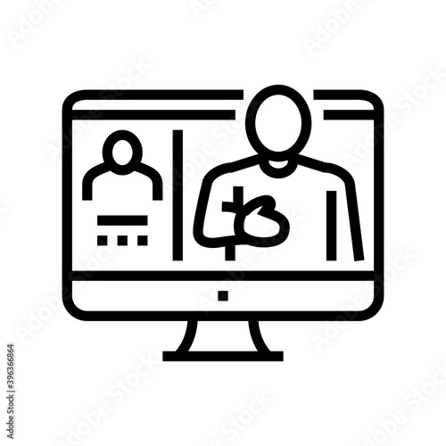 online call with customer line icon vector. online call with customer sign. isolated contour symbol black illustration