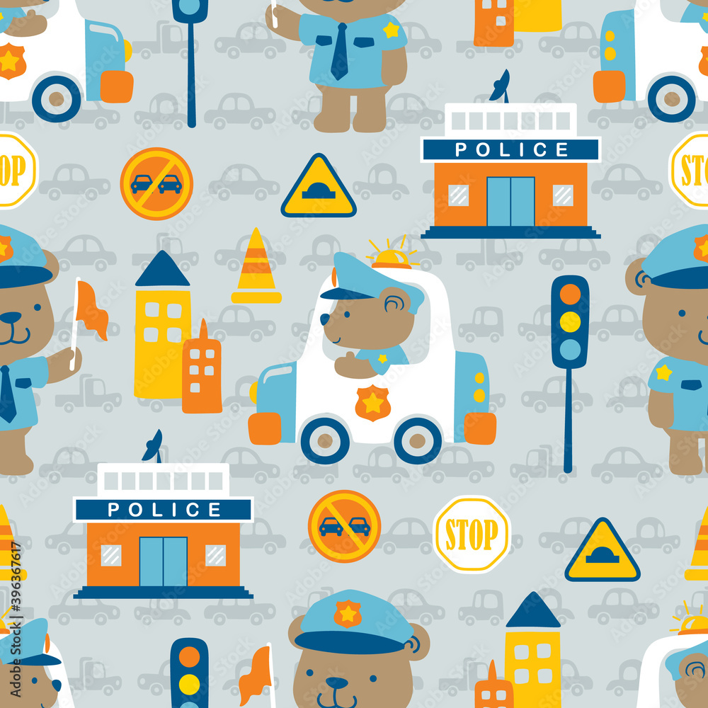 Vector seamless pattern of traffic cop and traffic theme cartoon