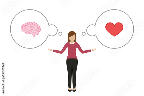 woman holds brain in one and heart in the other hand vector illustration EPS10