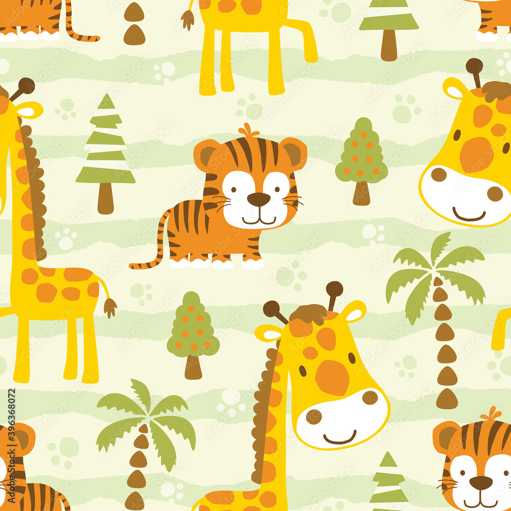 Naklejka premium Seamless pattern of animals cartoon and trees