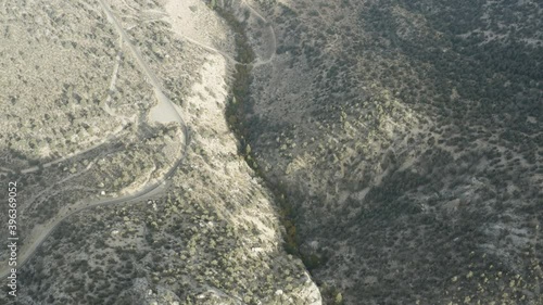 Flight along the Whitney Portal Road and Lone Pine Creek California. photo