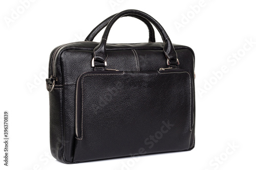 black bag for men made of genuine leather close up