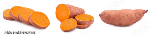 Sweet potato isolated on white background closeup, Set or collection