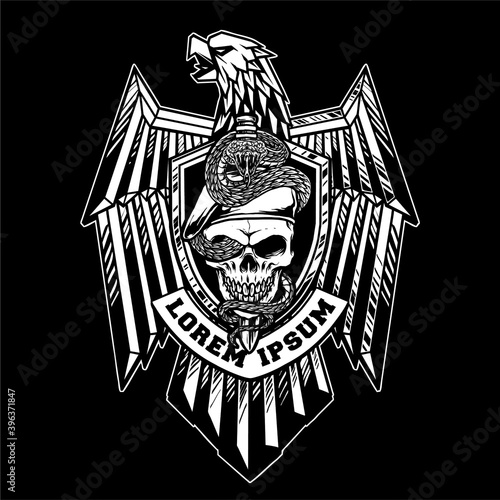 eagle badge with skull snake military style vector illustration