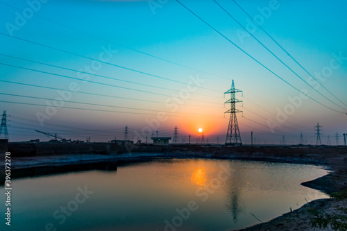 Various views of power pylons in Kutch