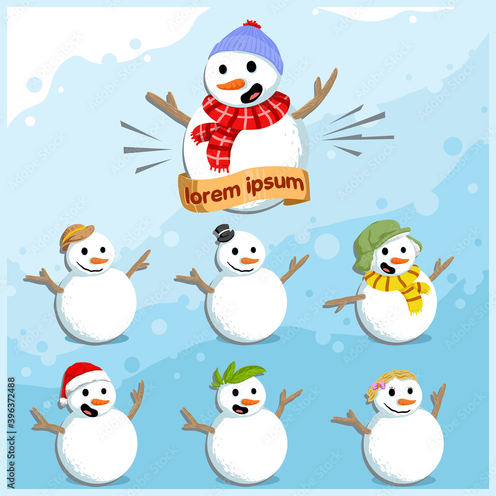 vector collection of snowman cute character for winter season illustration