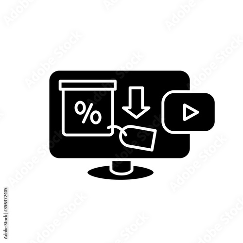 Video advertisement glyph icon.Digital marketing strategy concept.Video promotion for seo development and social media optimization. Viral ad filled flat sign. Isolated silhouette vector illustration