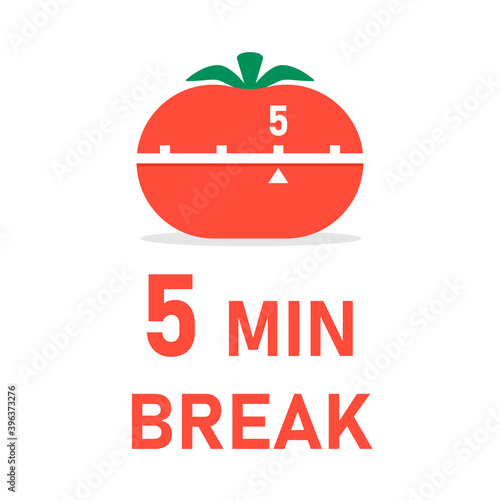 5 min break with tomato timer poster. Clipart image