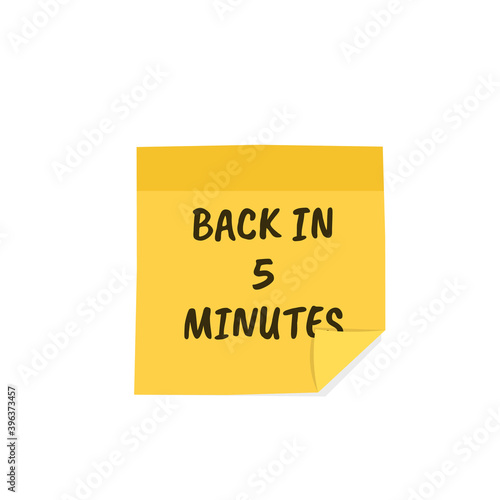 Back in 5 minutes sticker icon. Clipart image isolated on white background.