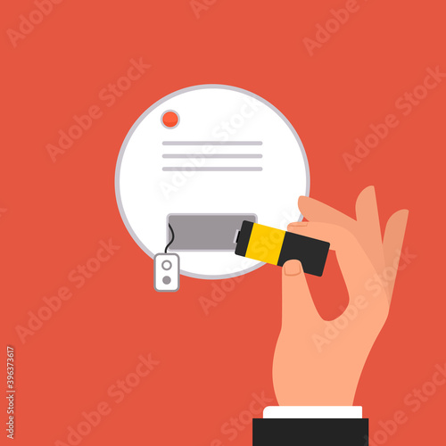 Smoke detector battery replace illustration. Clipart image.