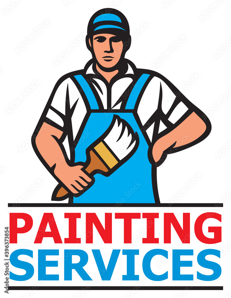 Painting services design - a professional painter holding a paint brush Painting services design - a professional painter holding a paint brush