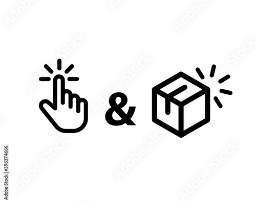 Click and collect line icon. Clipart image isolated on white background.