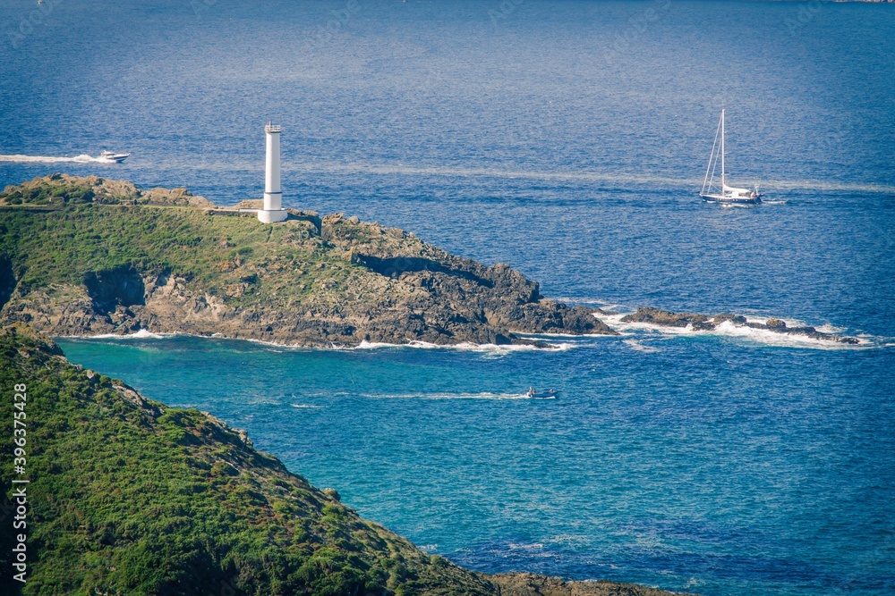 landscape with cabo home lighthouse in pontevedra, galicia, spain