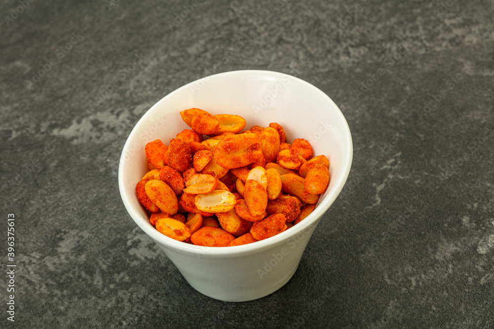 Chili peanut snack in the bowl Chili peanut snack in the bowl