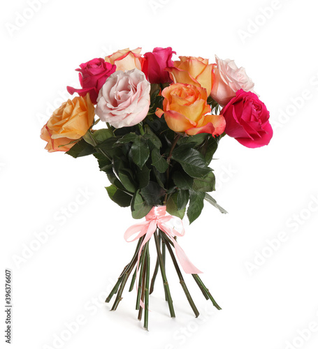 Luxury bouquet of fresh roses isolated on white