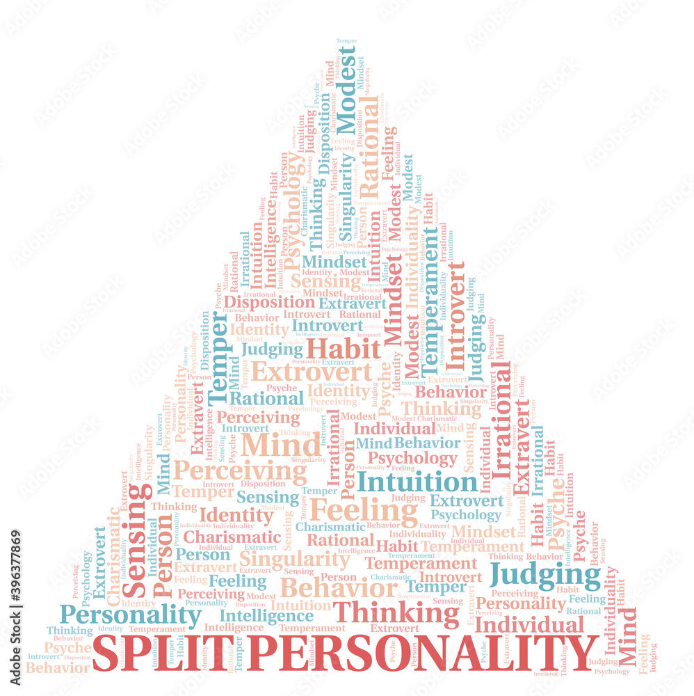 Split Personality typography word cloud create with the text only.