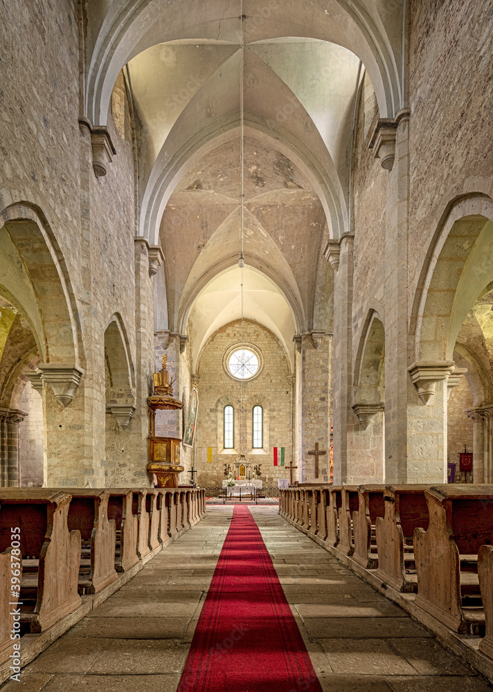 Interior of the medieval Cistercian Abbey of Bélapátfalva, Hungary
