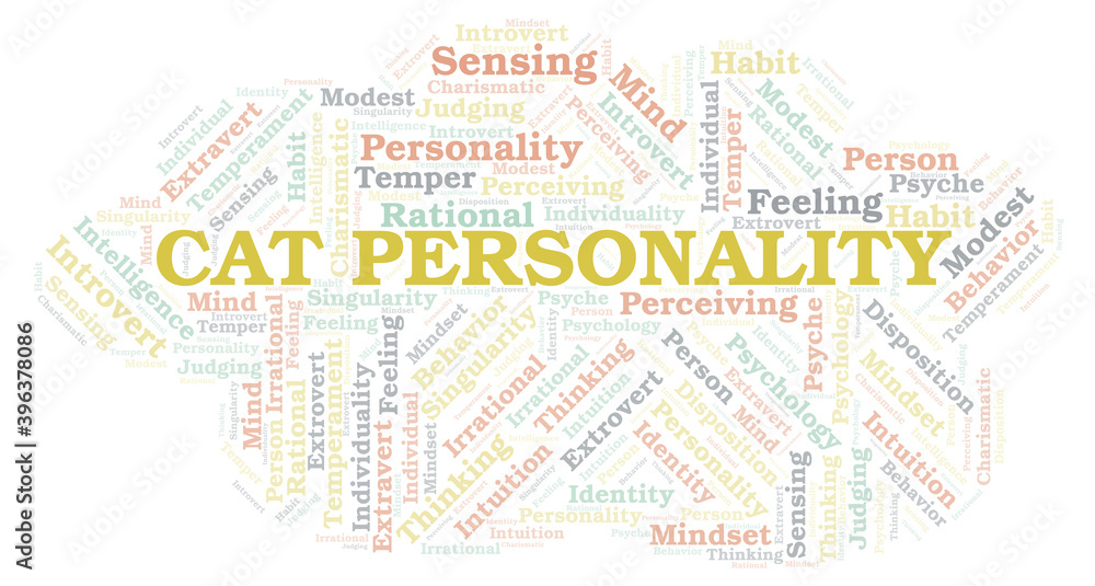 Cat Personality typography word cloud create with the text only.